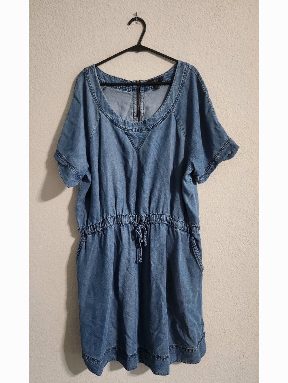 J. Crew Blue lightweight washed chambray tencel denim dress drawstring size XL